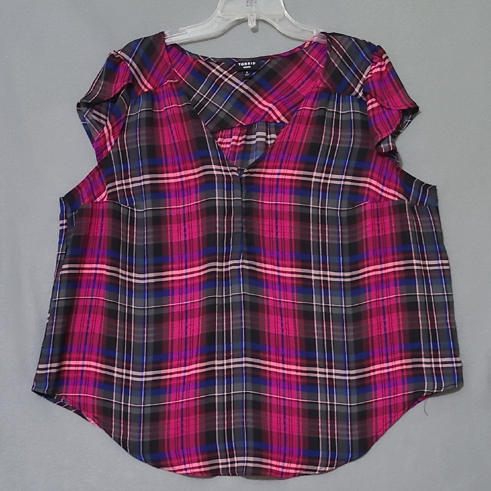 TORRID Women's Plaid Pink & Black Tunic Blouse - Size Large (Torrid Size 0)